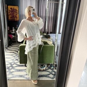 Anthropologie Romantic White Sheer Ruffle Ribbon Blouse Size Large New With Tag